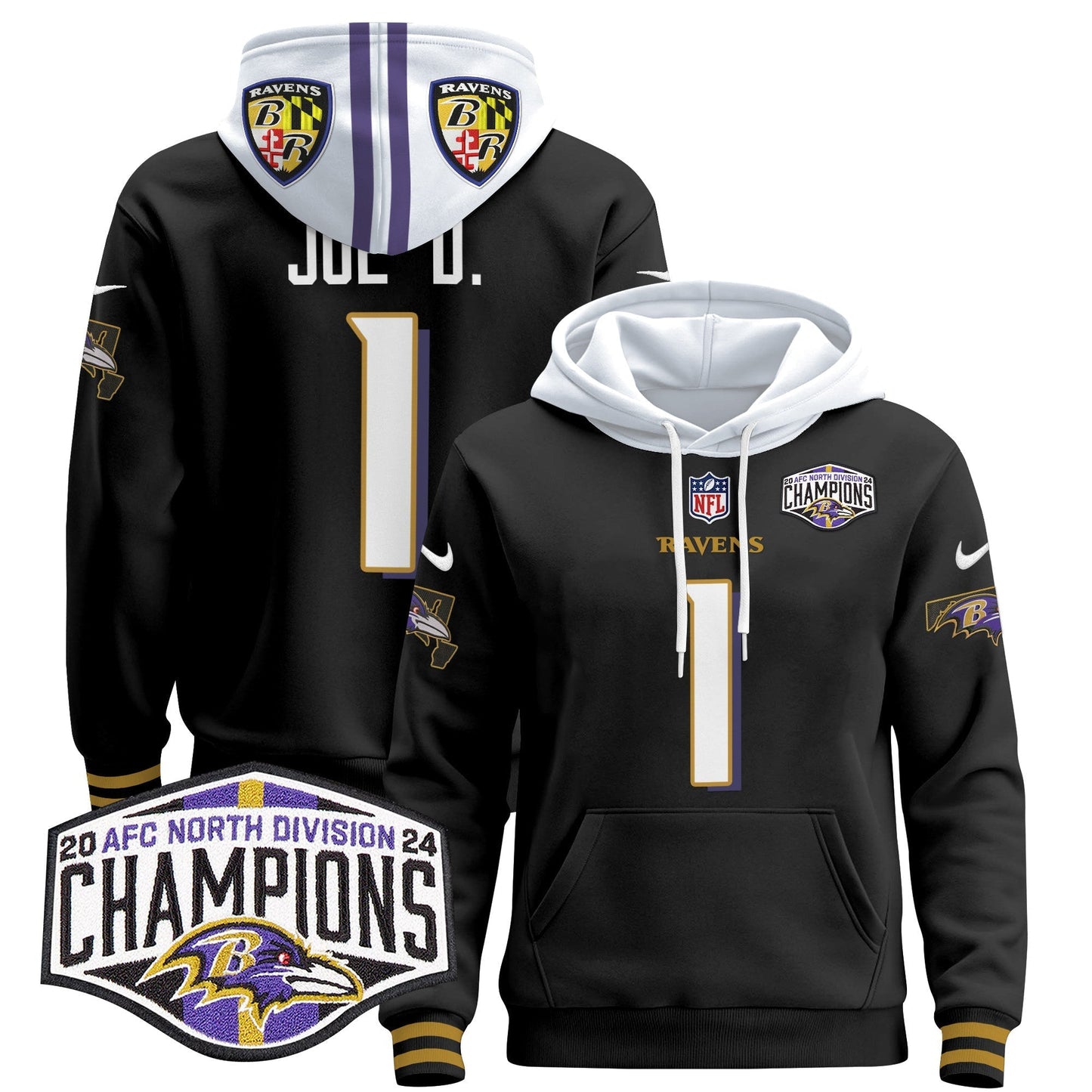 BAL 2024 AFC North Division Champions Patch Pullover Hoodie V2 - All Stitched