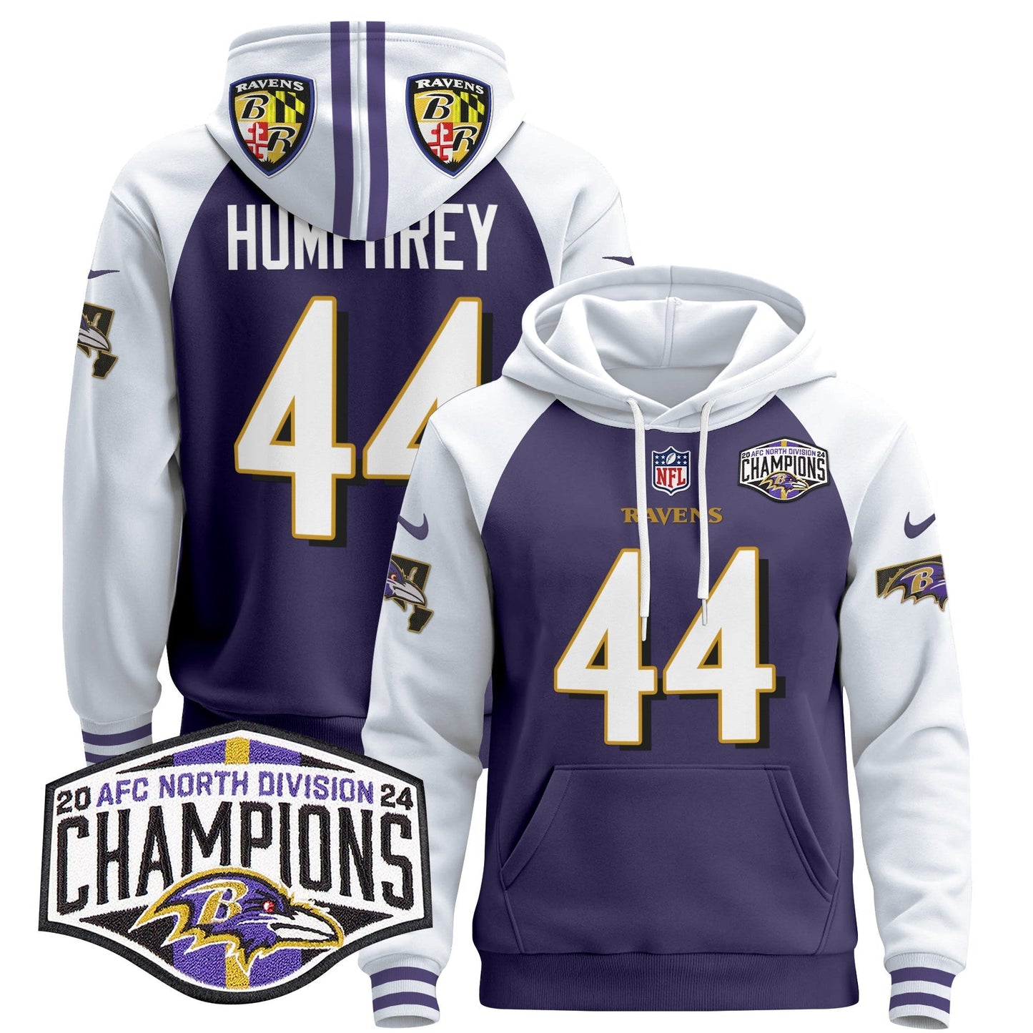 BAL 2024 AFC North Division Champions Patch Pullover Hoodie V2 - All Stitched