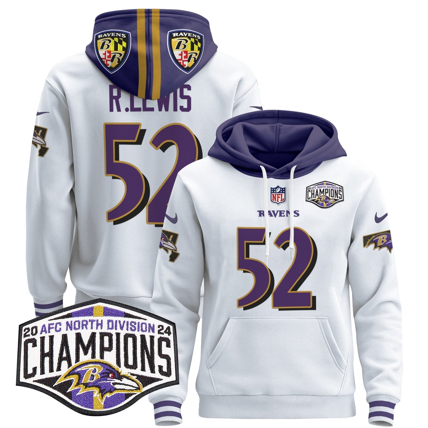 BAL 2024 AFC North Division Champions Patch Pullover Hoodie V2 - All Stitched