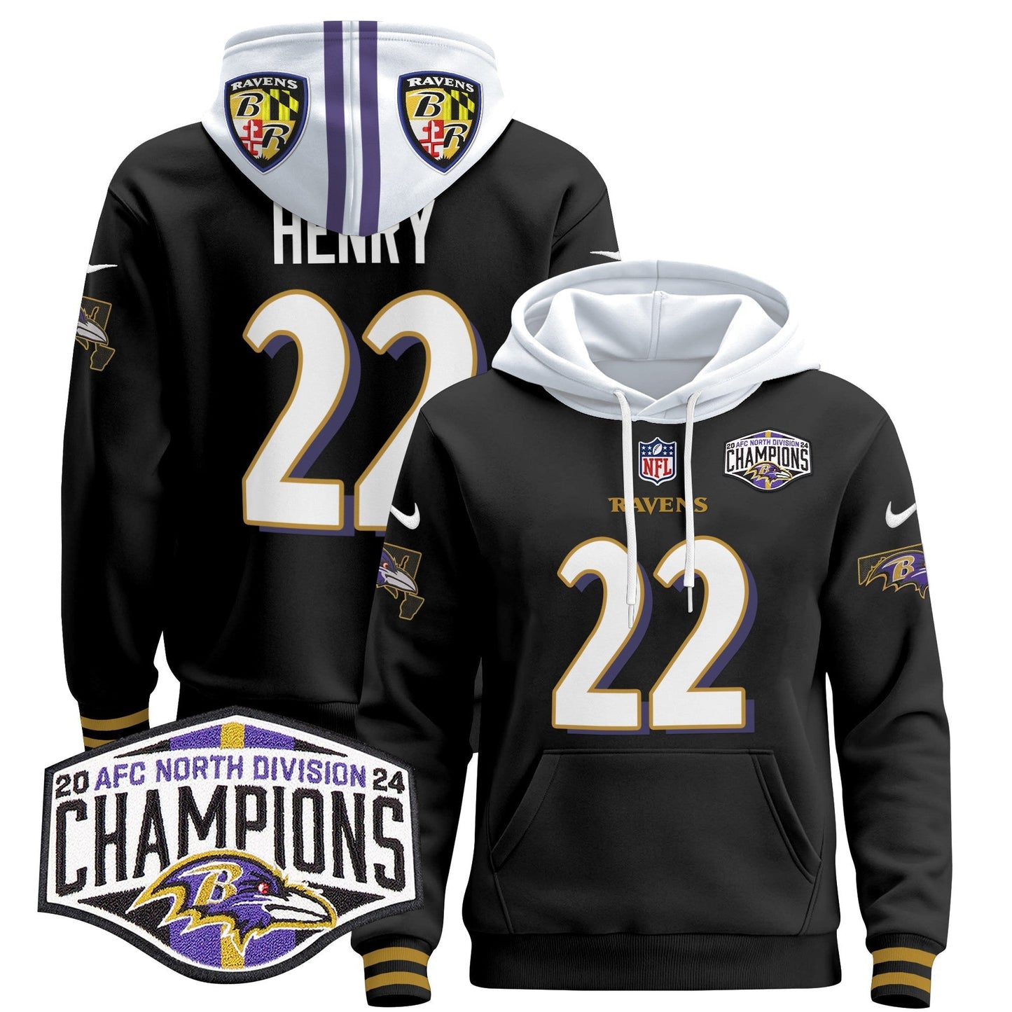 BAL 2024 AFC North Division Champions Patch Pullover Hoodie V2 - All Stitched