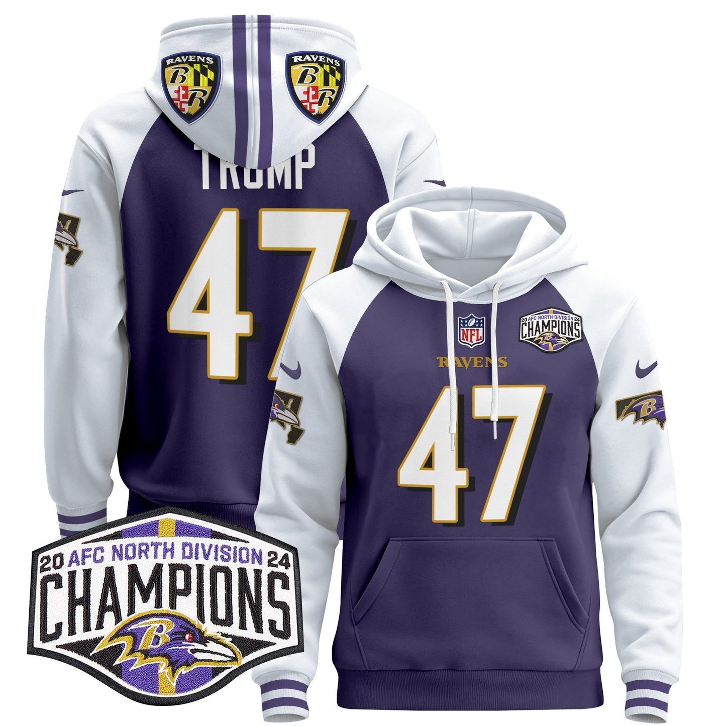 BAL 2024 AFC North Division Champions Patch Pullover Hoodie V2 - All Stitched