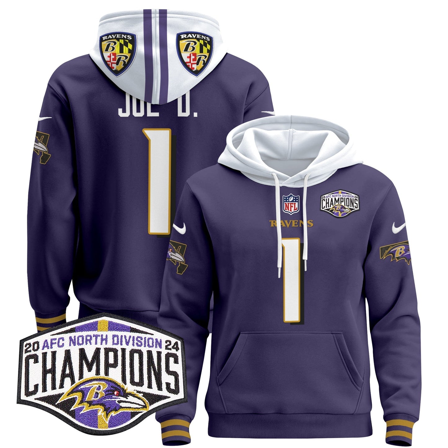 BAL 2024 AFC North Division Champions Patch Pullover Hoodie V2 - All Stitched