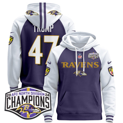 Baltimore Ravens 2024 AFC North Division Champions Patch Pullover Hoodie - All Stitched