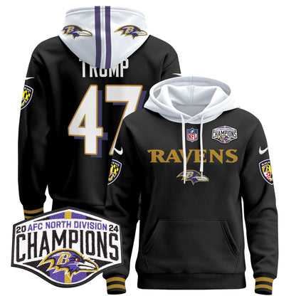 Baltimore Ravens 2024 AFC North Division Champions Patch Pullover Hoodie - All Stitched
