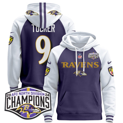 Baltimore Ravens 2024 AFC North Division Champions Patch Pullover Hoodie - All Stitched