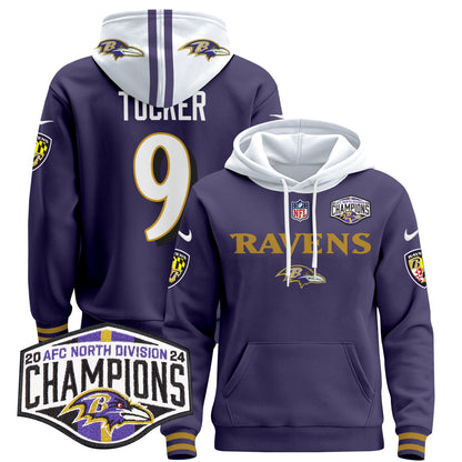 Baltimore Ravens 2024 AFC North Division Champions Patch Pullover Hoodie - All Stitched