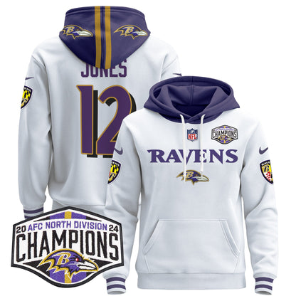 Baltimore Ravens 2024 AFC North Division Champions Patch Pullover Hoodie - All Stitched