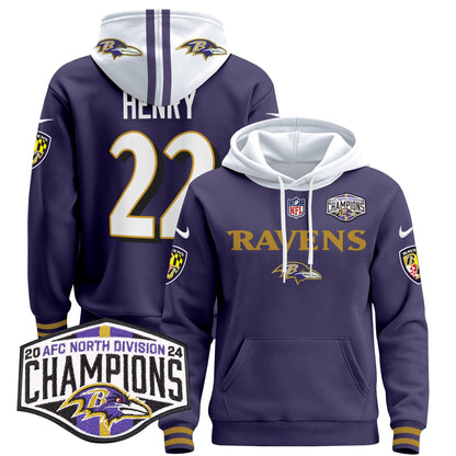 Baltimore Ravens 2024 AFC North Division Champions Patch Pullover Hoodie - All Stitched