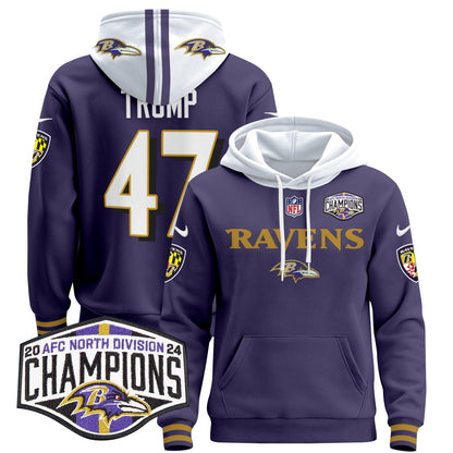 Baltimore Ravens 2024 AFC North Division Champions Patch Pullover Hoodie - All Stitched