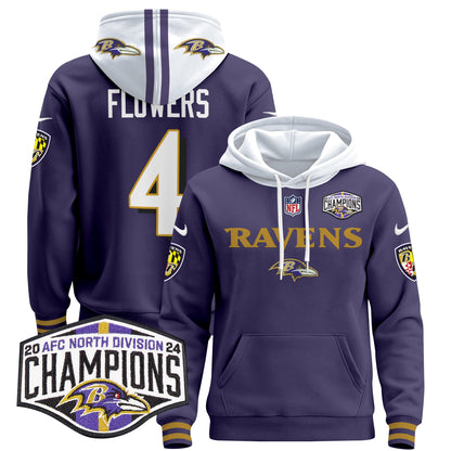 Baltimore Ravens 2024 AFC North Division Champions Patch Pullover Hoodie - All Stitched