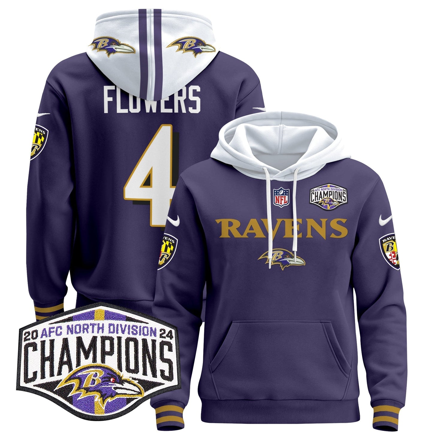 BAL 2024 AFC North Division Champions Patch Pullover Hoodie - All Stitched