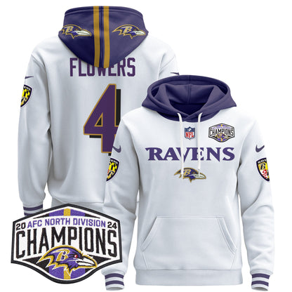 Baltimore Ravens 2024 AFC North Division Champions Patch Pullover Hoodie - All Stitched