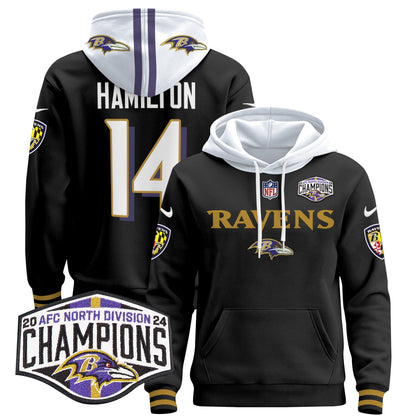 Baltimore Ravens 2024 AFC North Division Champions Patch Pullover Hoodie - All Stitched