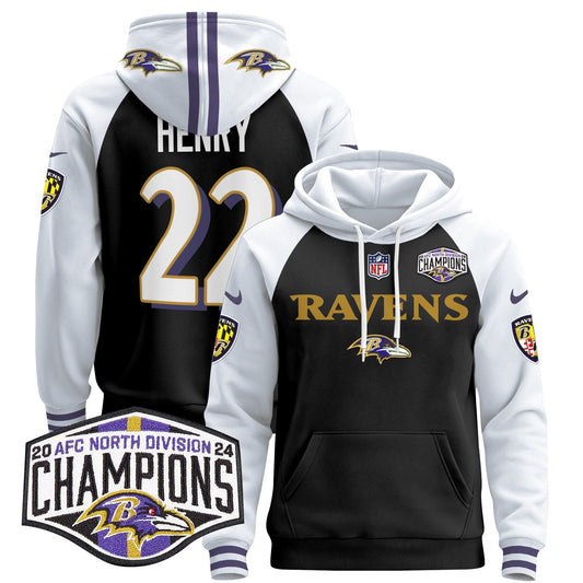 Baltimore Ravens 2024 AFC North Division Champions Patch Pullover Hoodie - All Stitched