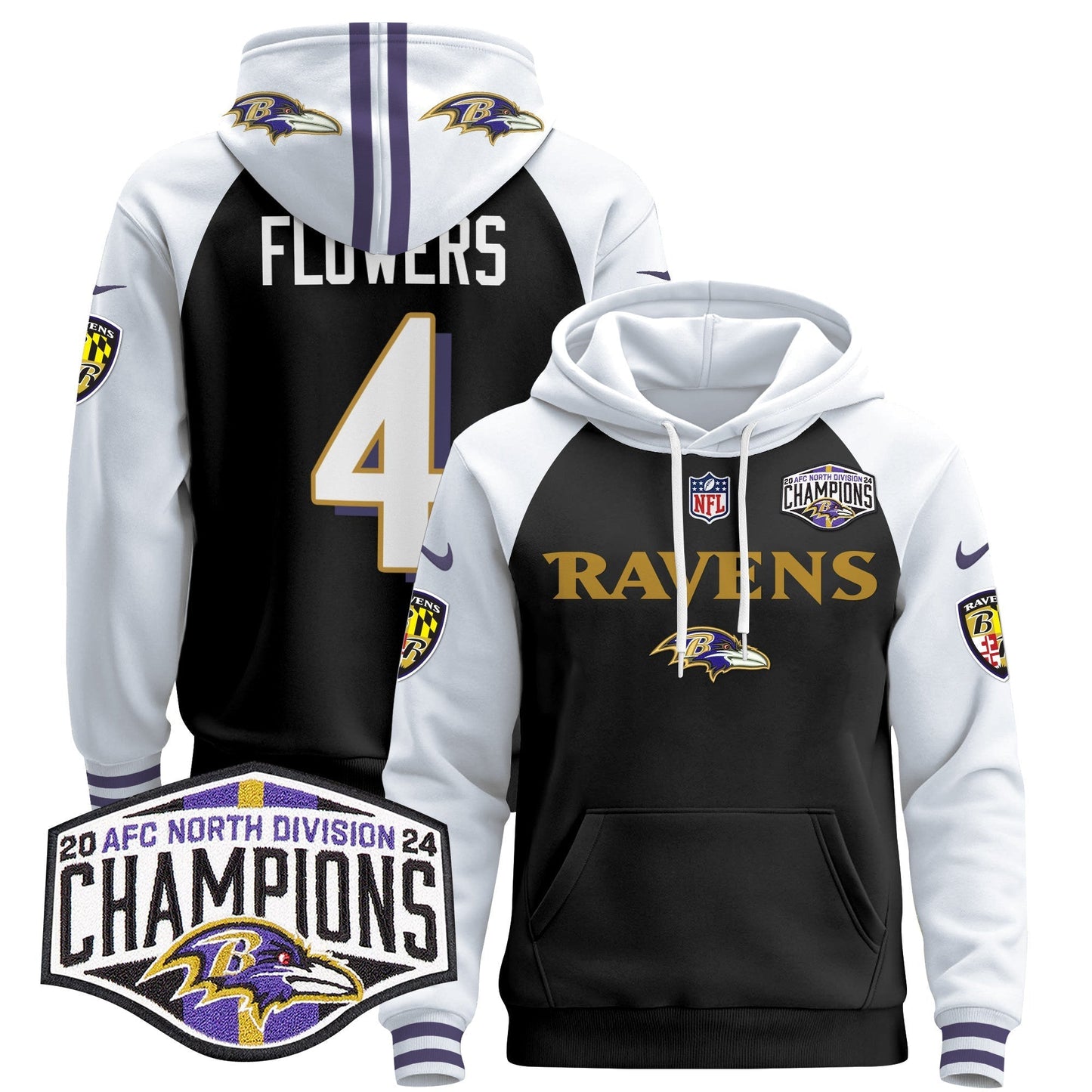 BAL 2024 AFC North Division Champions Patch Pullover Hoodie - All Stitched