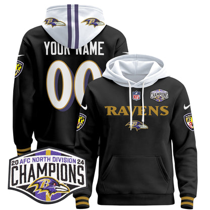 Baltimore Ravens 2024 AFC North Division Champions Patch Custom Pullover Hoodie - All Stitched