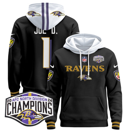 Baltimore Ravens 2024 AFC North Division Champions Patch Pullover Hoodie - All Stitched