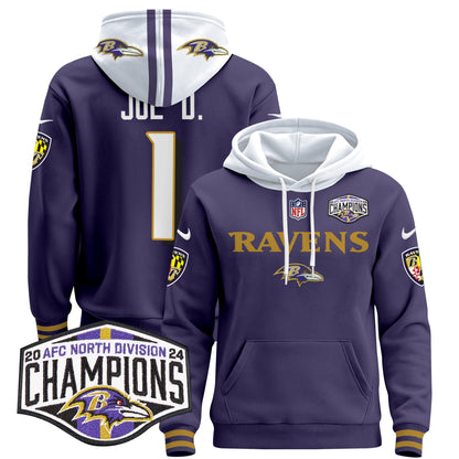 Baltimore Ravens 2024 AFC North Division Champions Patch Pullover Hoodie - All Stitched
