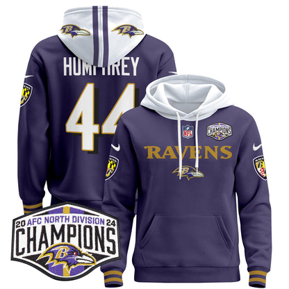 Baltimore Ravens 2024 AFC North Division Champions Patch Pullover Hoodie - All Stitched