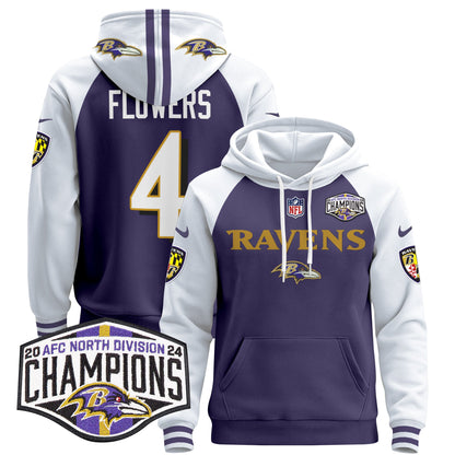 Baltimore Ravens 2024 AFC North Division Champions Patch Pullover Hoodie - All Stitched