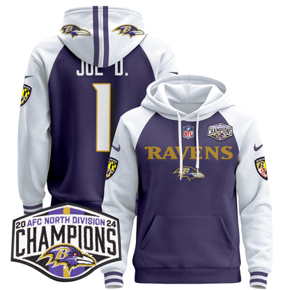 Baltimore Ravens 2024 AFC North Division Champions Patch Pullover Hoodie - All Stitched