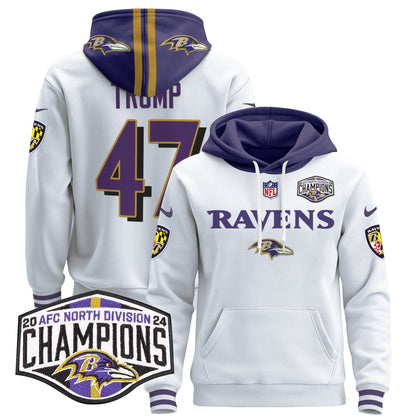 Baltimore Ravens 2024 AFC North Division Champions Patch Pullover Hoodie - All Stitched