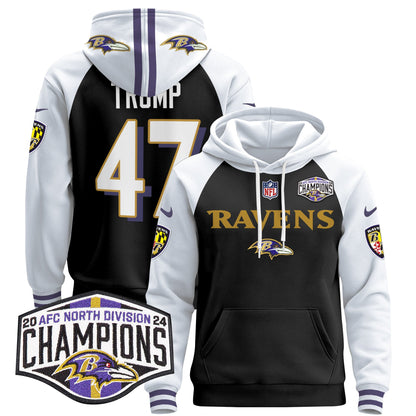 Baltimore Ravens 2024 AFC North Division Champions Patch Pullover Hoodie - All Stitched