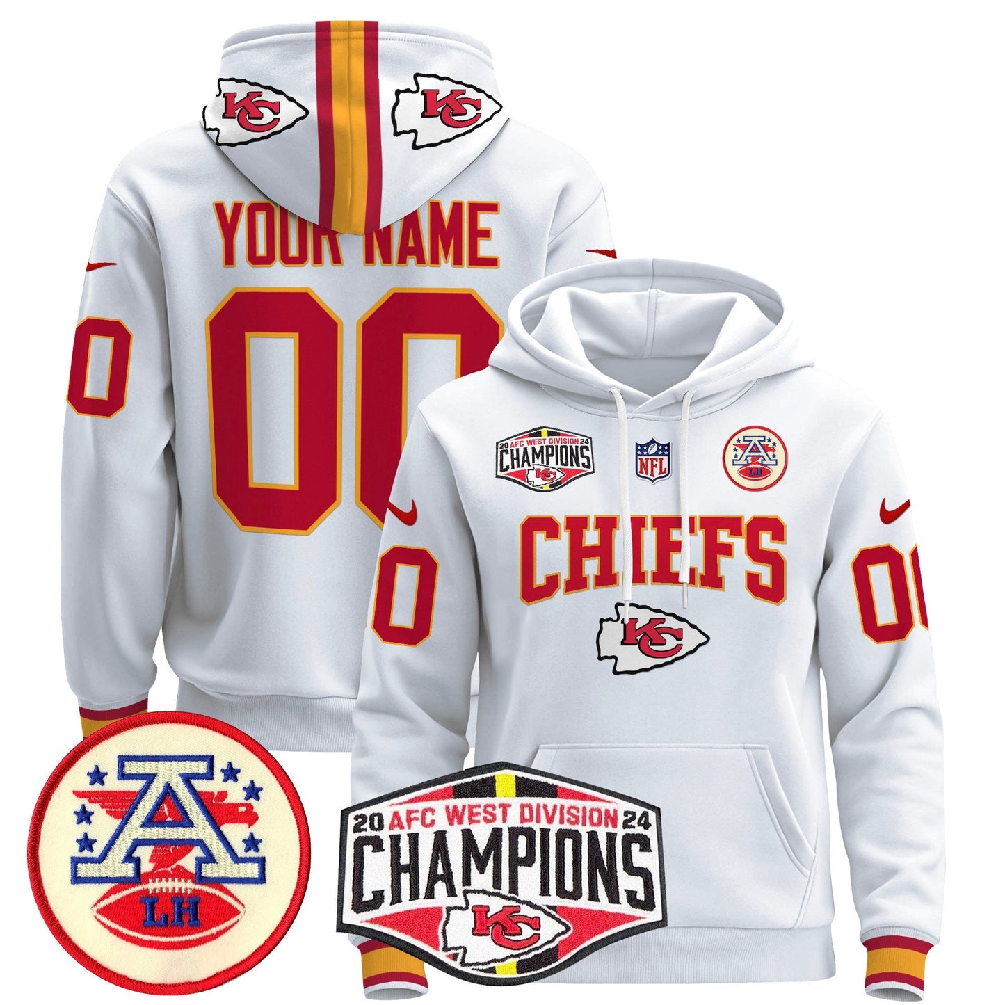 KC 2024 AFC West Division Champions Custom Pullover Hoodie - All Stitched