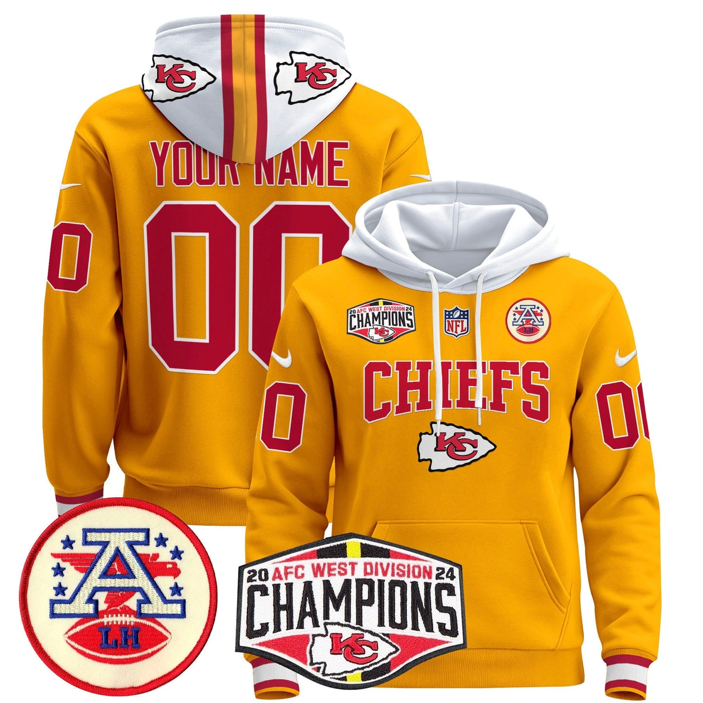 KC 2024 AFC West Division Champions Custom Pullover Hoodie - All Stitched