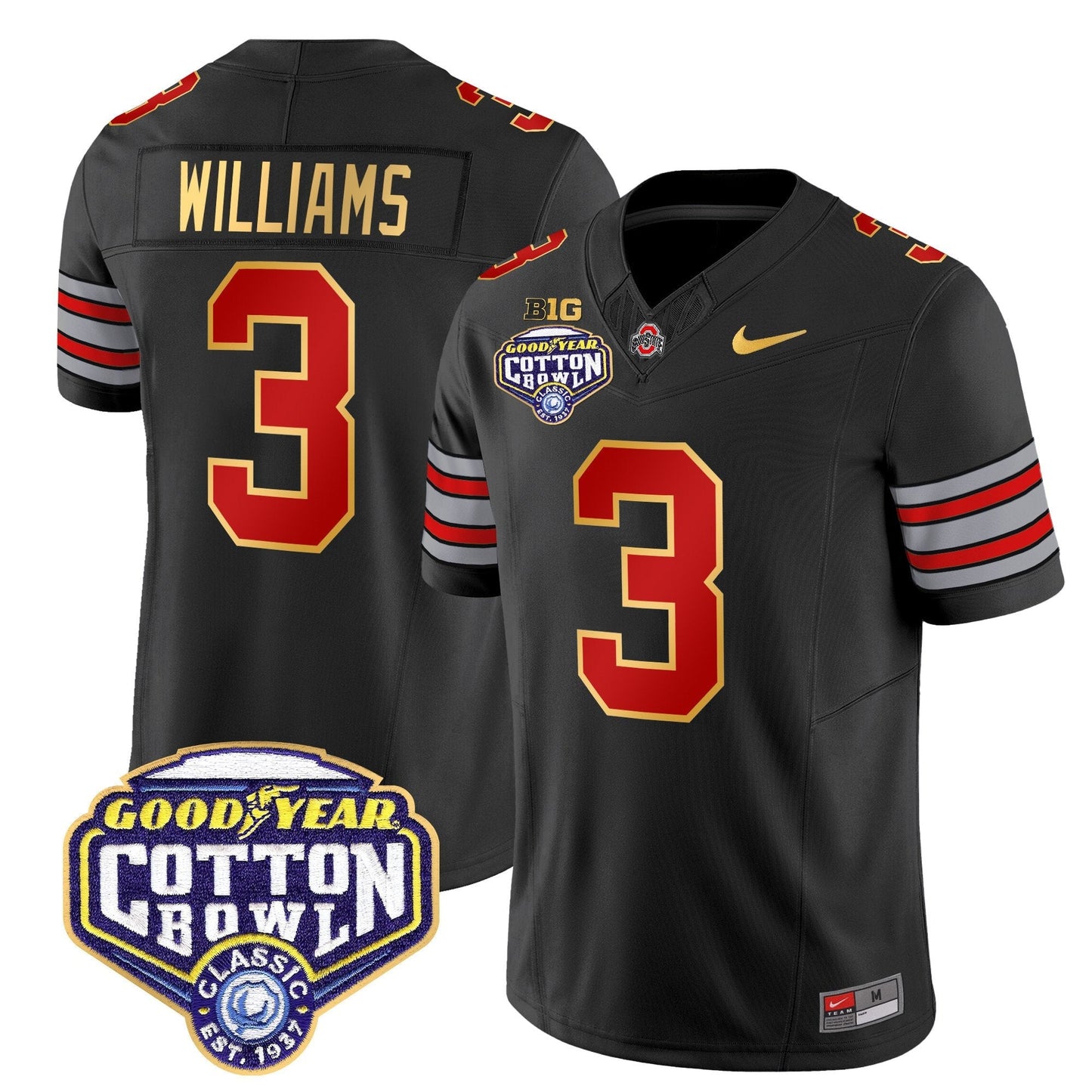 OSU 'Heritage Stripe' Cotton Bowl Patch Gold Trim Vapor Limited Jersey - All Stitched