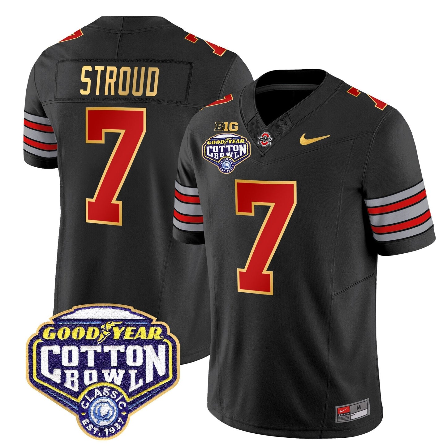 OSU 'Heritage Stripe' Cotton Bowl Patch Gold Trim Vapor Limited Jersey - All Stitched