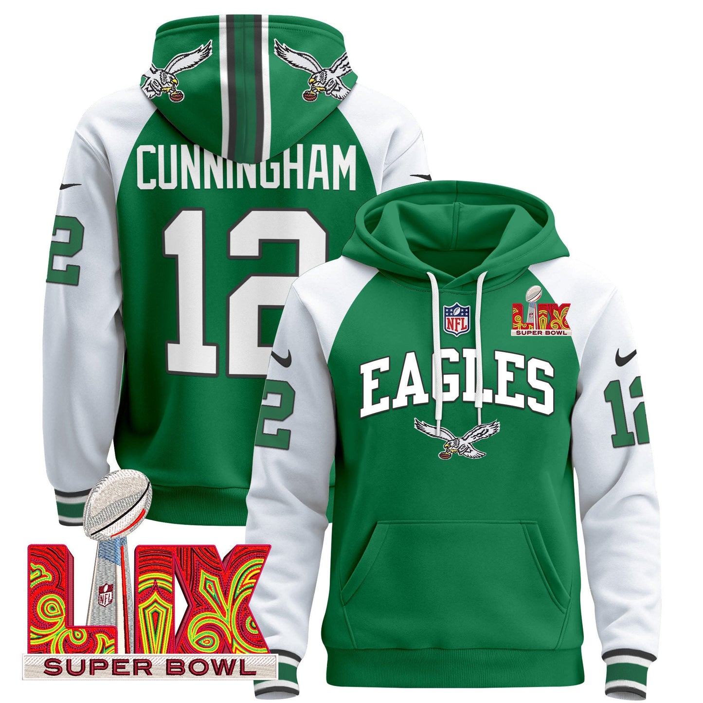Philadelphia Eagles Super Bowl LIX Patch Pullover Hoodie - All Stitched