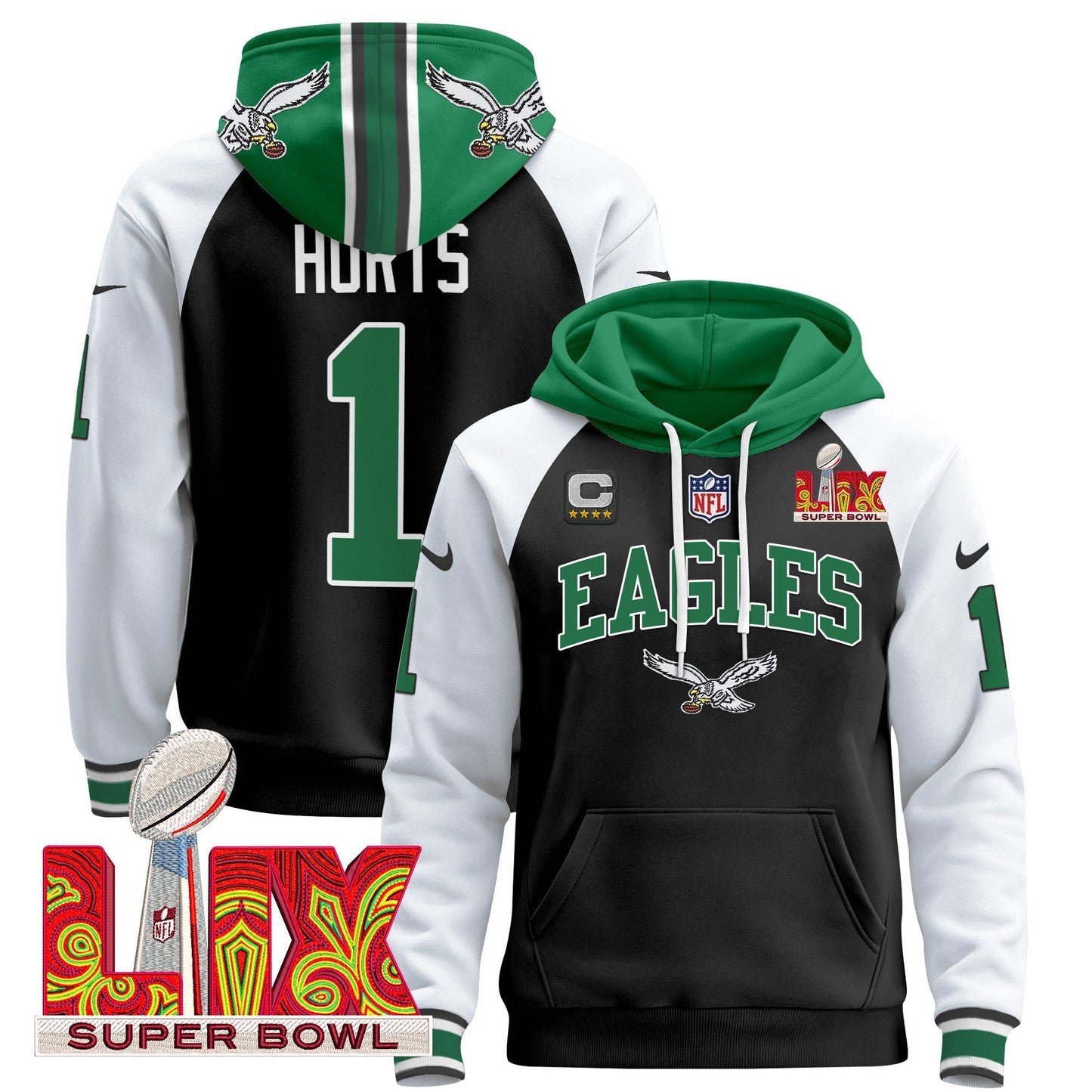 Philadelphia Eagles Super Bowl LIX Patch Pullover Hoodie - All Stitched
