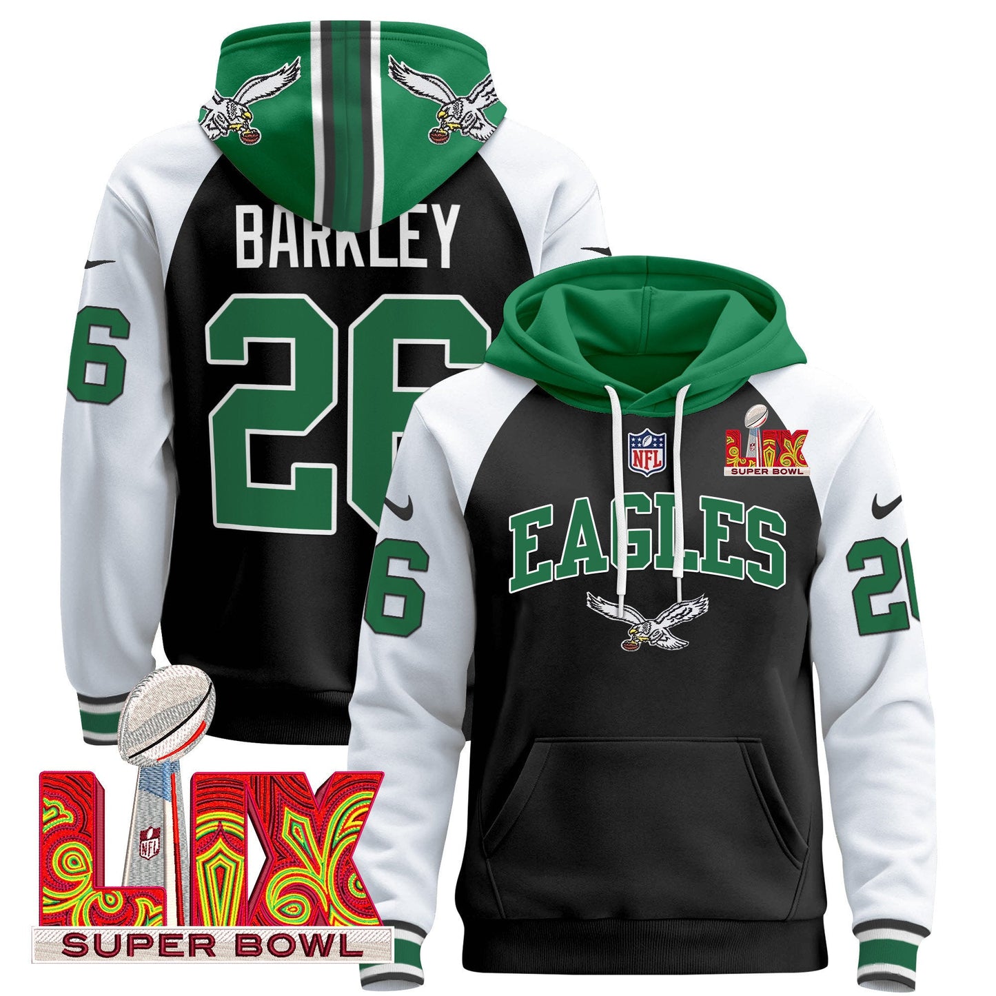 Philadelphia Eagles Super Bowl LIX Patch Pullover Hoodie - All Stitched