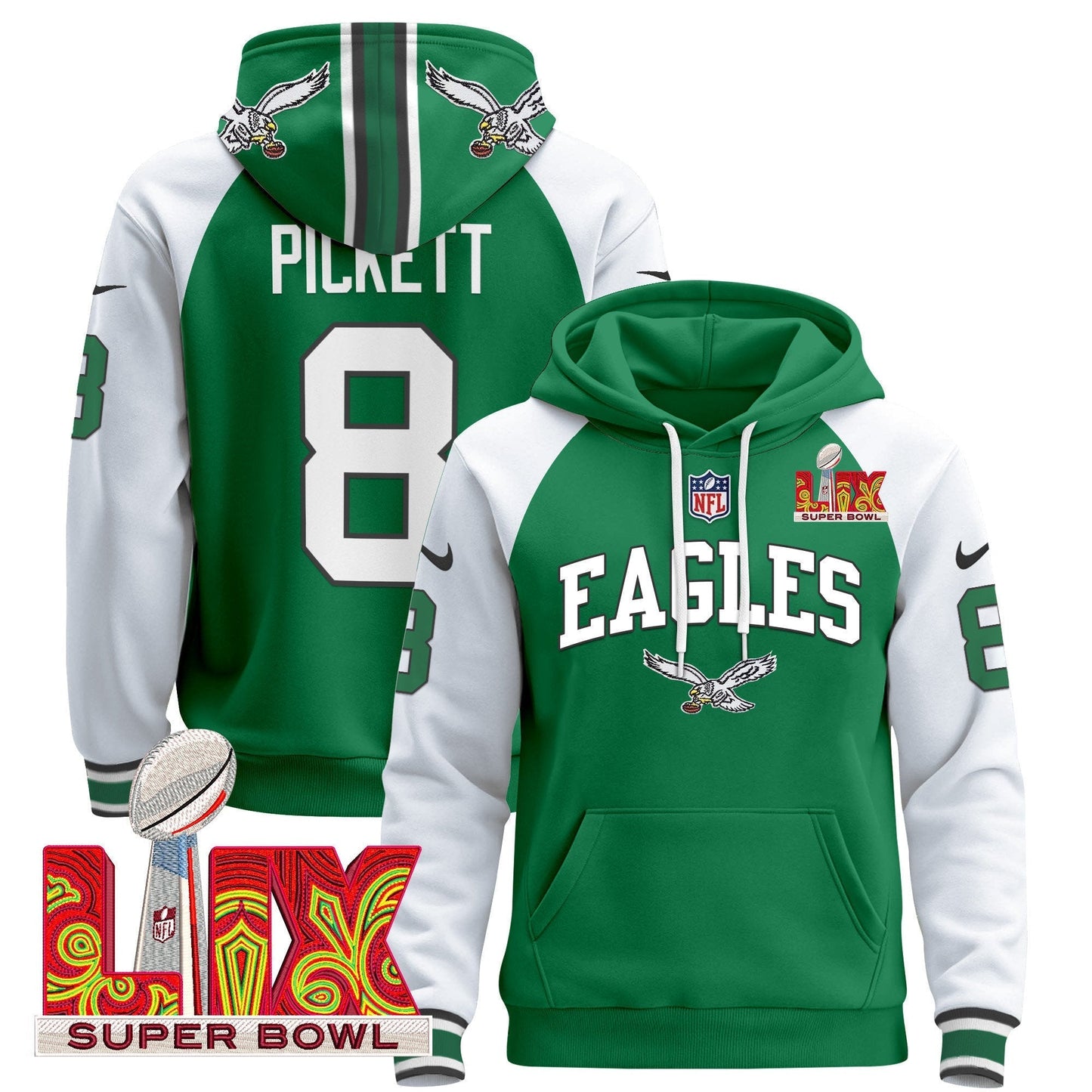 PHI Super Bowl LIX Patch Pullover Hoodie - All Stitched