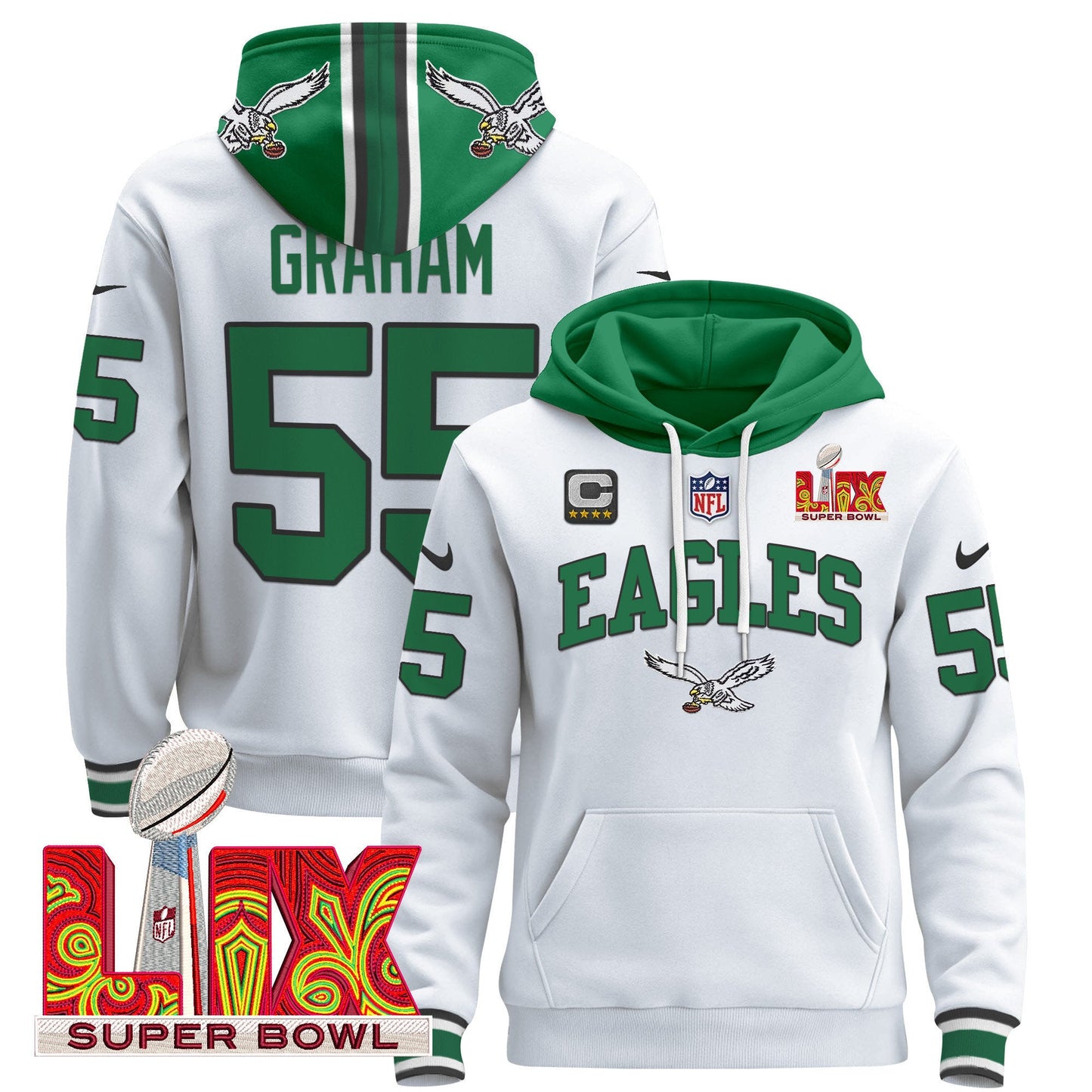 Philadelphia Eagles Super Bowl LIX Patch Pullover Hoodie - All Stitched