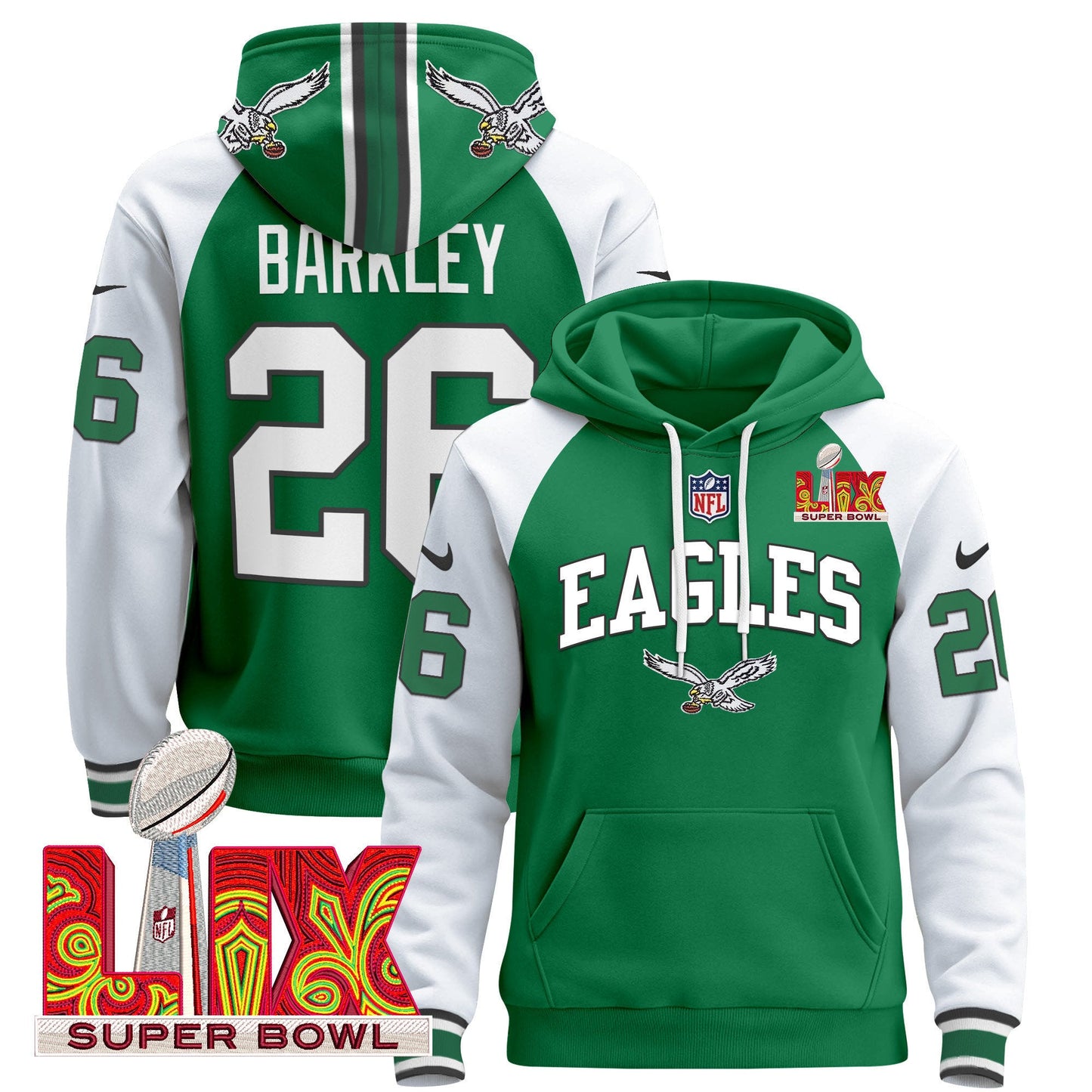 Philadelphia Eagles Super Bowl LIX Patch Pullover Hoodie - All Stitched