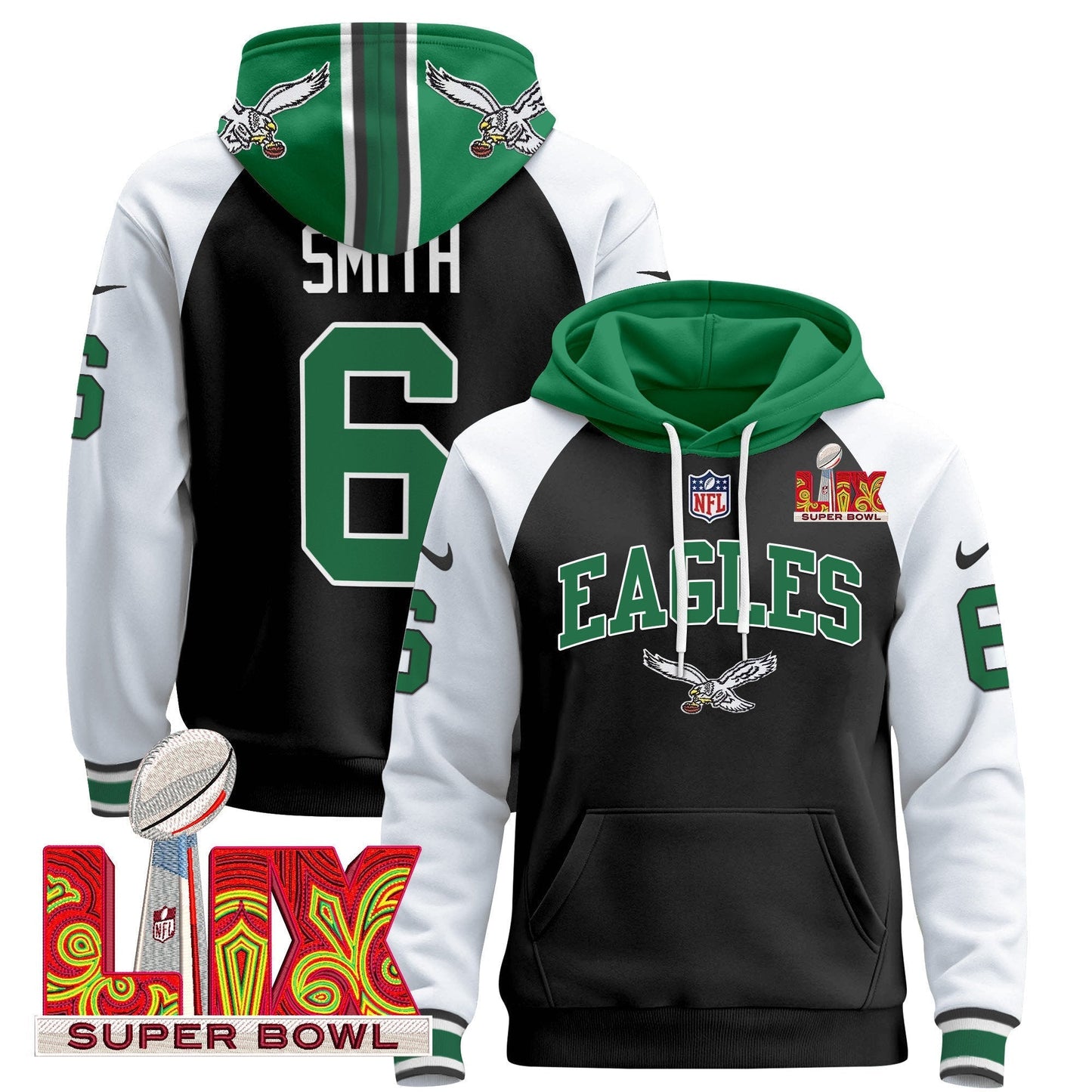 PHI Super Bowl LIX Patch Pullover Hoodie - All Stitched
