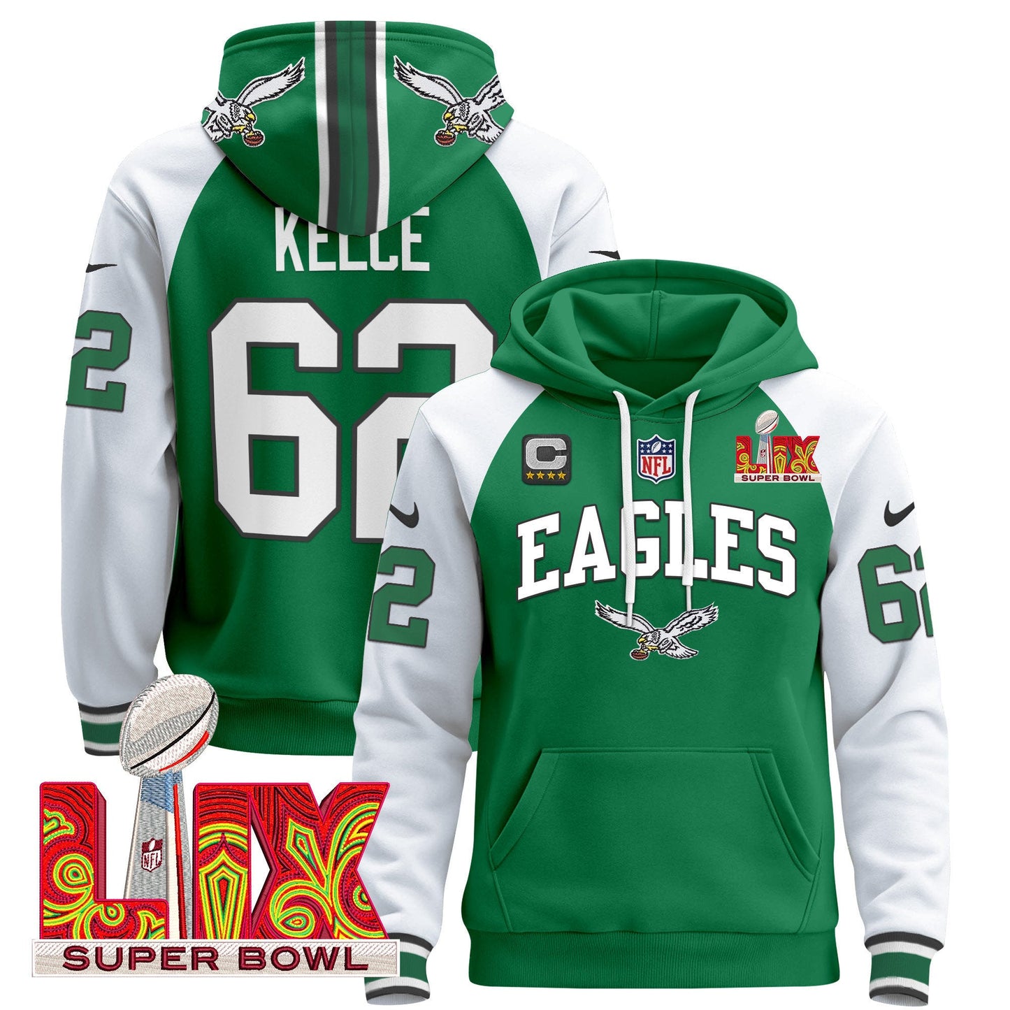 Philadelphia Eagles Super Bowl LIX Patch Pullover Hoodie - All Stitched
