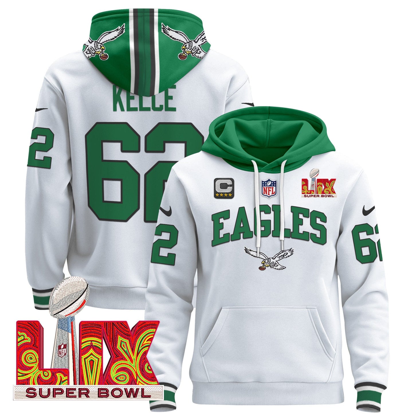 Philadelphia Eagles Super Bowl LIX Patch Pullover Hoodie - All Stitched