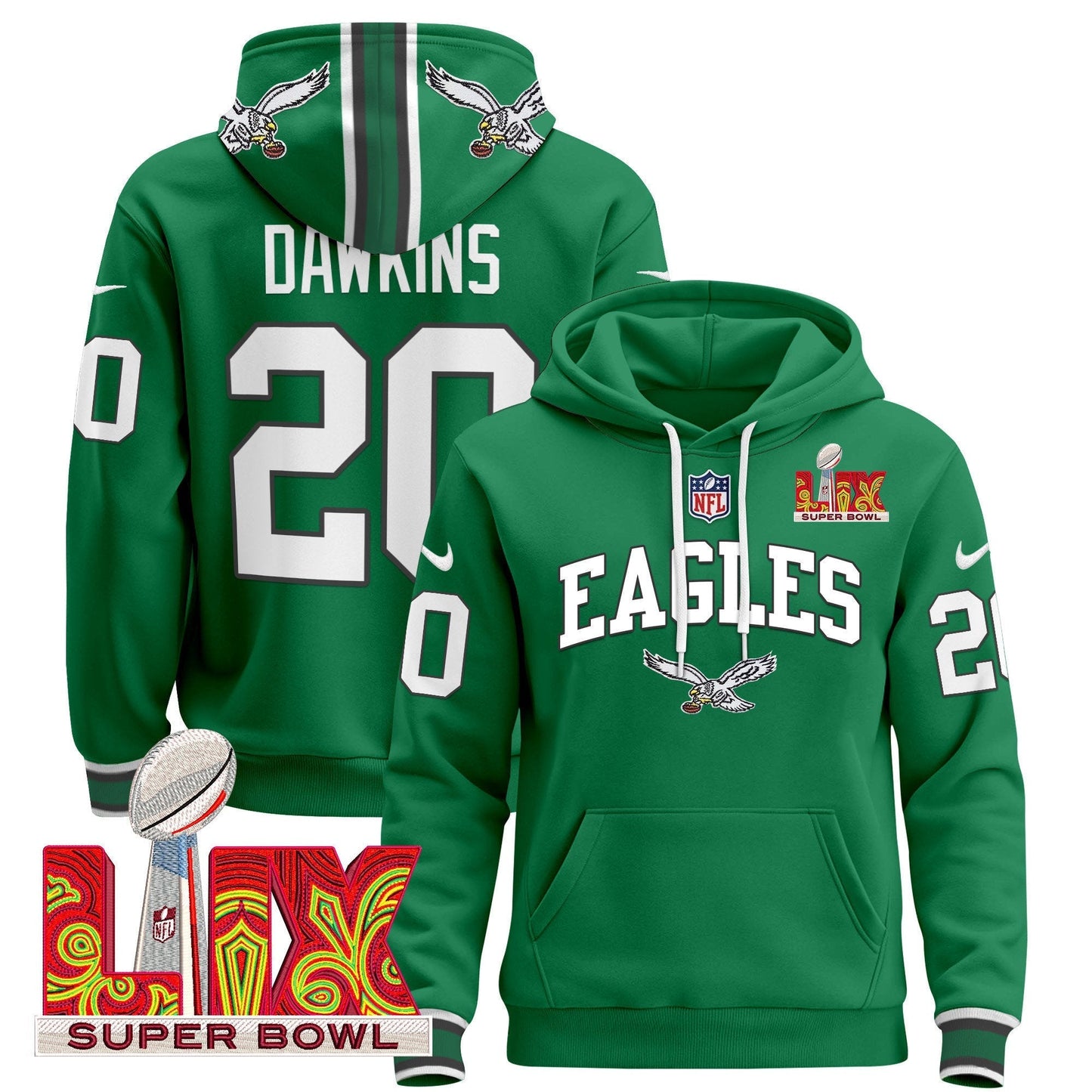 PHI Super Bowl LIX Patch Pullover Hoodie - All Stitched