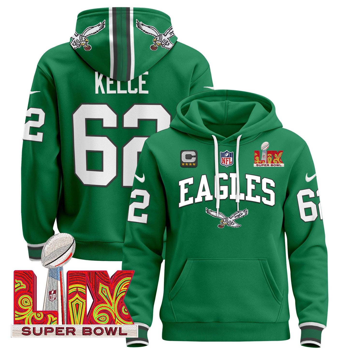 Philadelphia Eagles Super Bowl LIX Patch Pullover Hoodie - All Stitched
