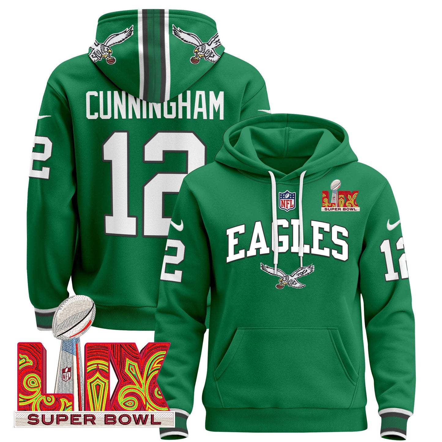 Philadelphia Eagles Super Bowl LIX Patch Pullover Hoodie - All Stitched