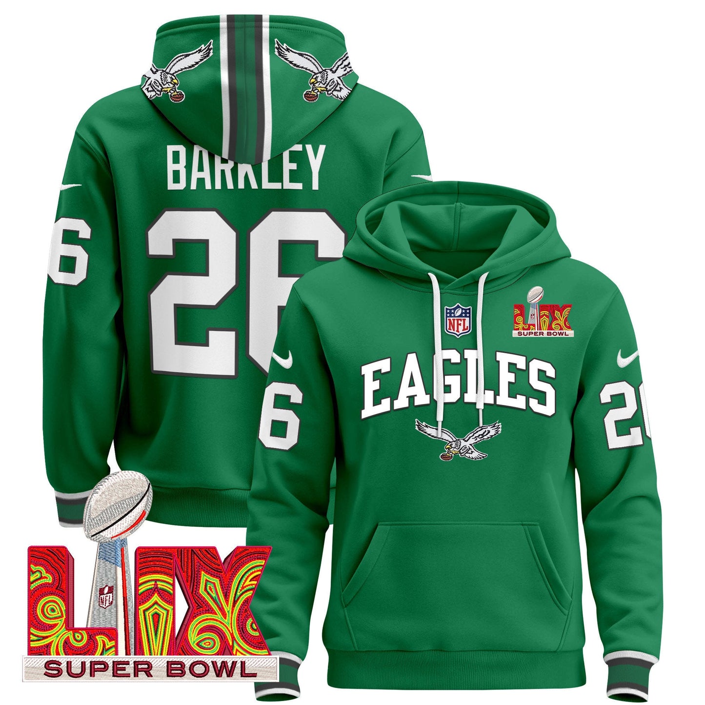 Philadelphia Eagles Super Bowl LIX Patch Pullover Hoodie - All Stitched