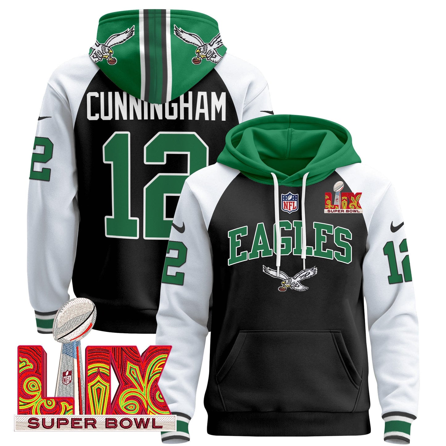 Philadelphia Eagles Super Bowl LIX Patch Pullover Hoodie - All Stitched