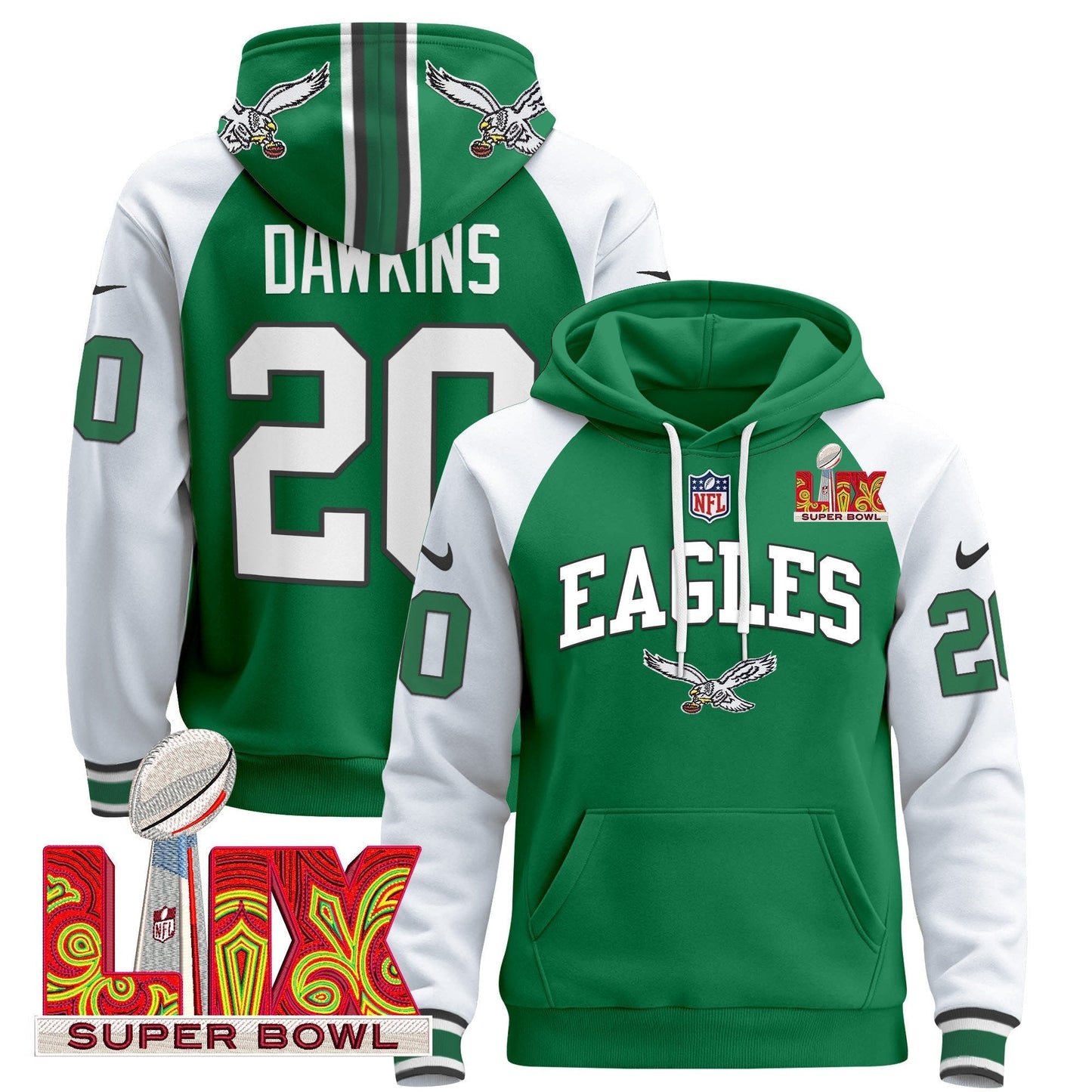 PHI Super Bowl LIX Patch Pullover Hoodie - All Stitched