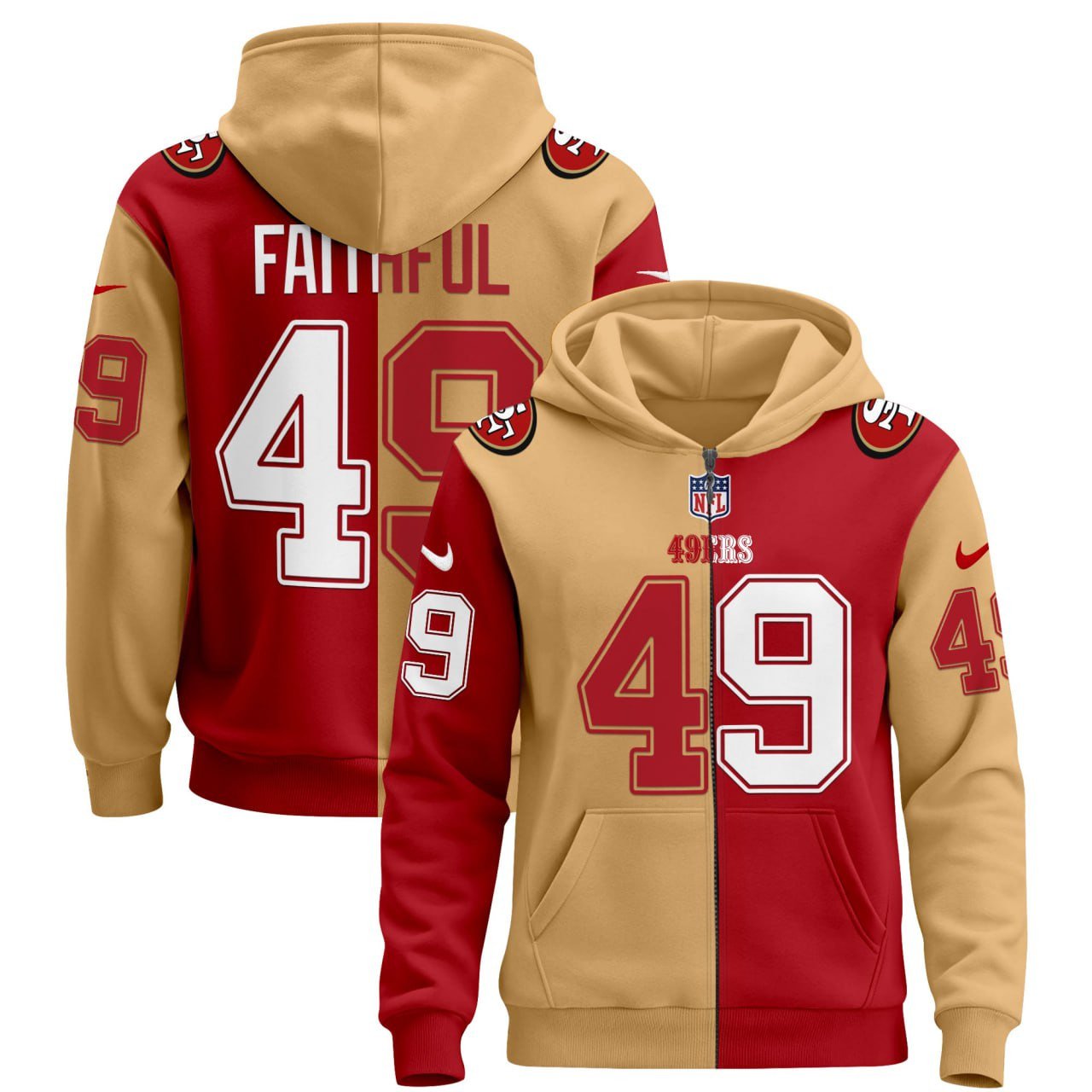 FaithFul San Francisco 49ers Reg Gold Split Zip Hoodie - Stitched