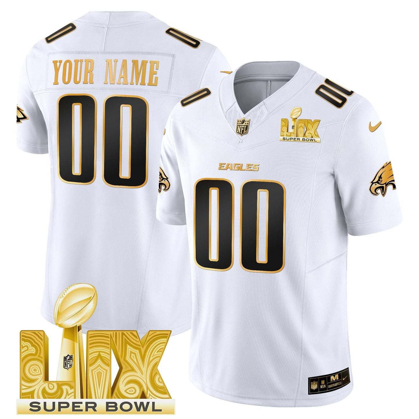 PHI Super Bowl LIX Patch Gold Vapor Limited Custom Jersey - All Stitched