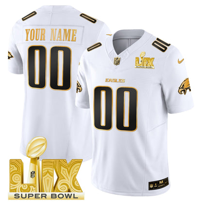 PHI Super Bowl LIX Patch Gold Vapor Limited Custom Jersey - All Stitched