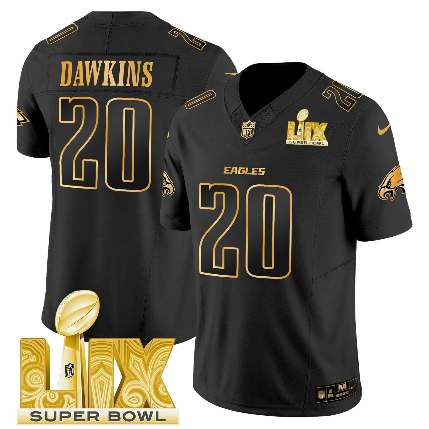 PHI Super Bowl LIX Patch Gold Vapor Limited Jersey - All Stitched